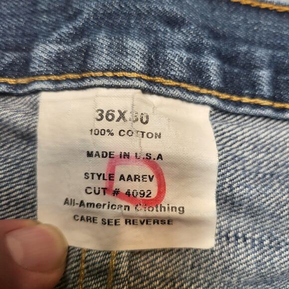 All American Clothing Jeans Mens 35x30 Blue Denim Style AAREV Bootcut USA Made - Picture 3 of 8